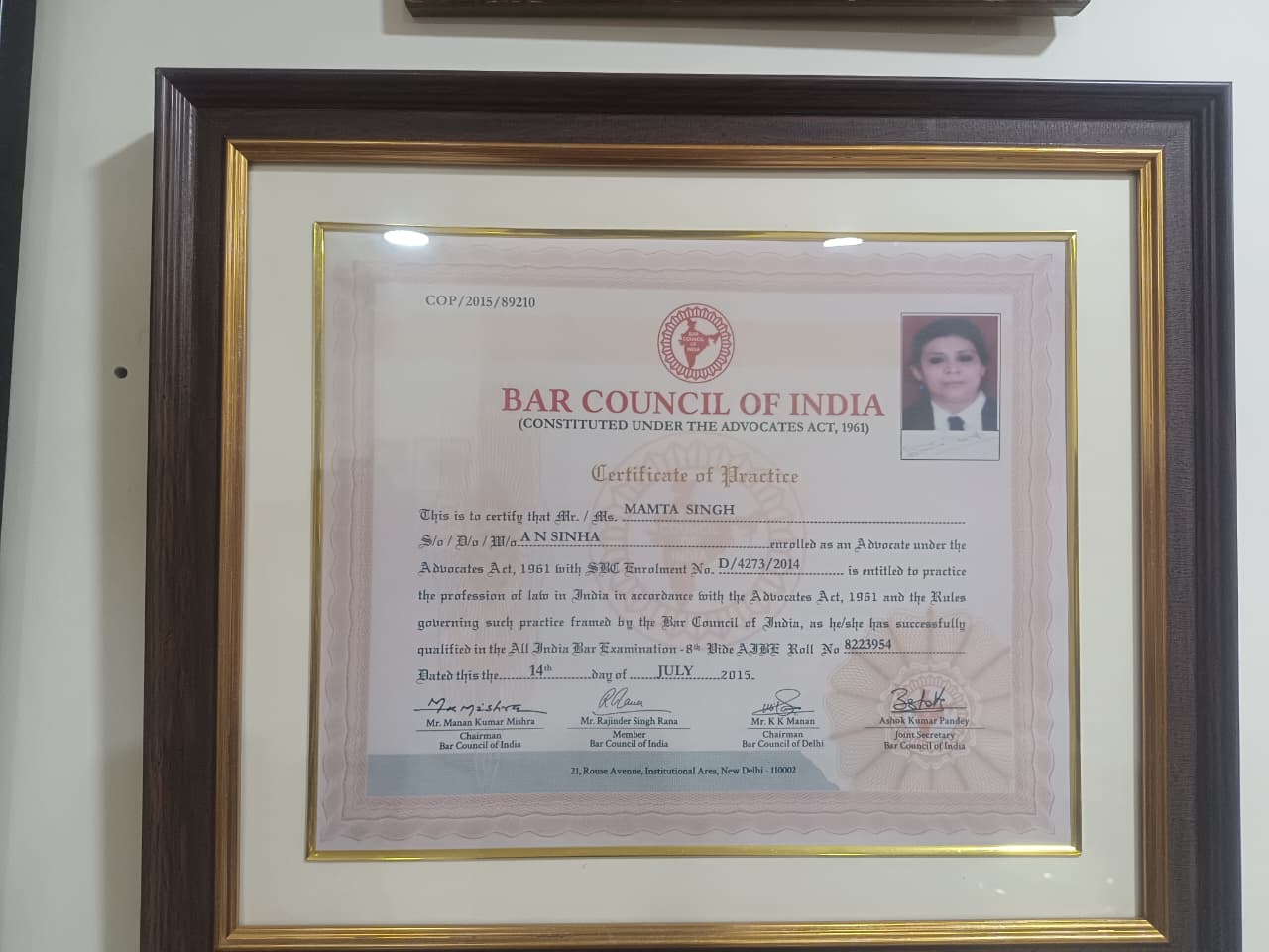 Bar Council of India Certificate