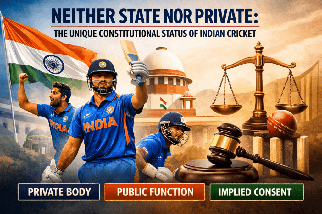 Supreme Court of India and Team India cricket players symbolising BCCI’s constitutional status
