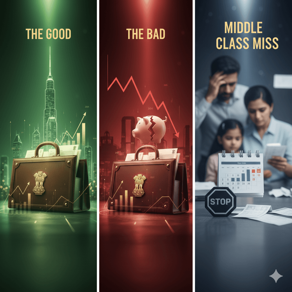 Analysis of Union Budget 2026-27: The Good, The Bad, and Middle Class Miss Infographic