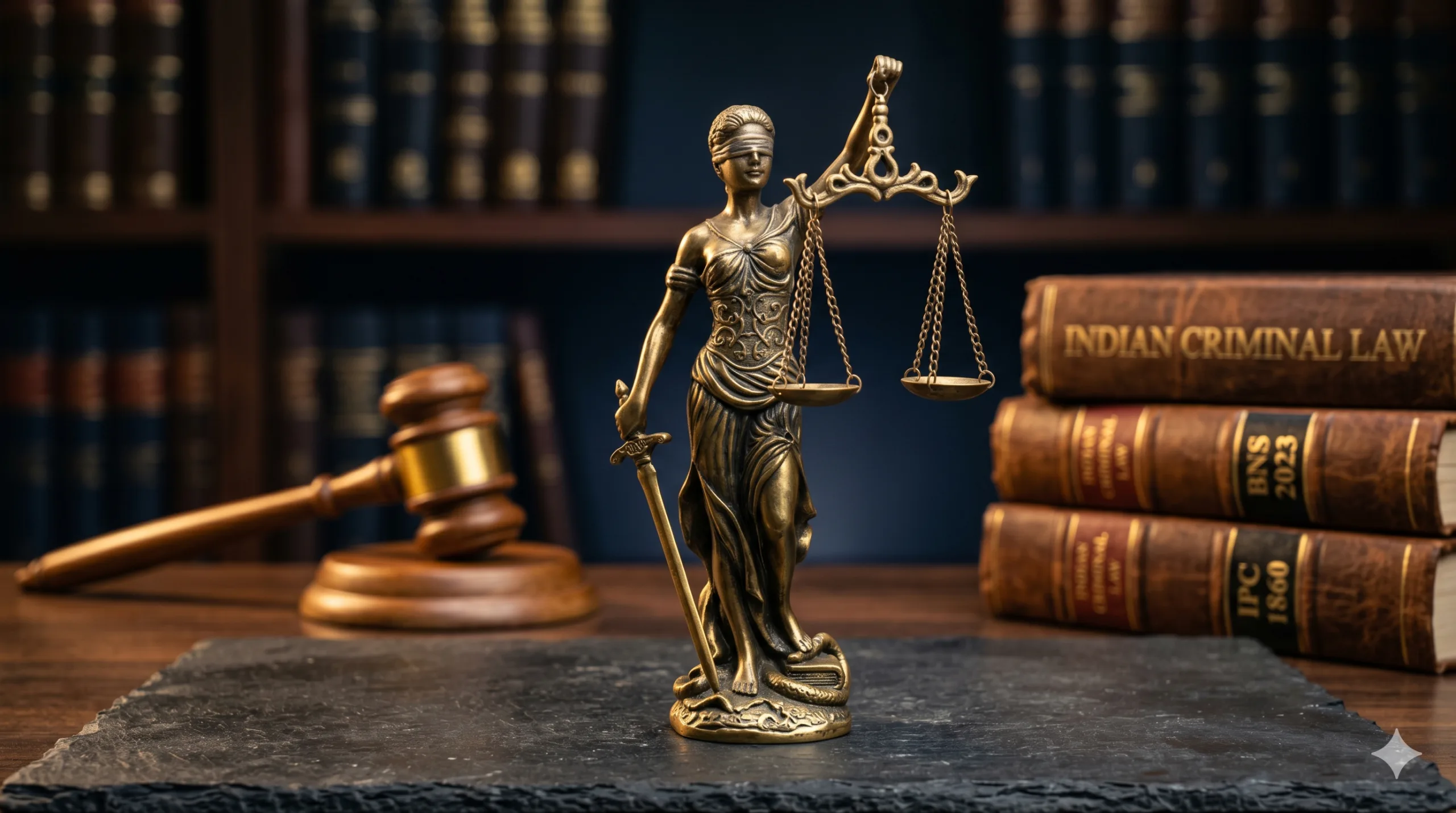 Gavel and statute books representing Section 74 BNS and Section 354 IPC on outraging modesty