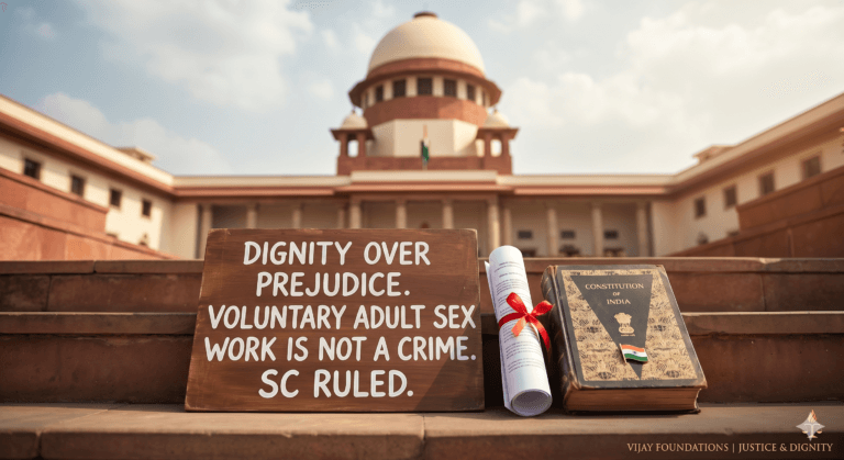 Close up of the Indian Constitution and a wooden gavel, representing the Supreme Court voluntary sex workers ruling and constitutional rights.