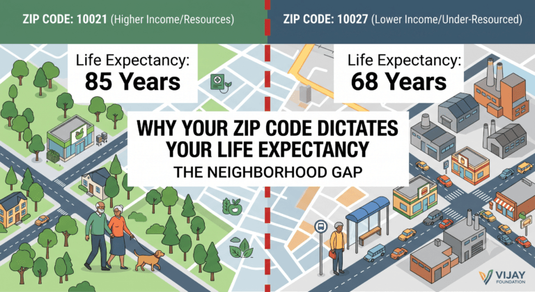 map showing life expectancy gap between neighborhoods by zip code