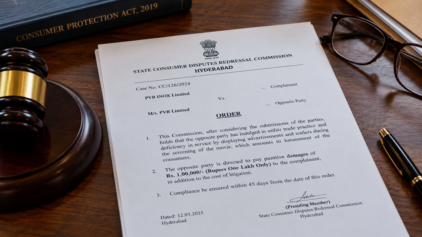 Consumer protection court order on a judge's desk